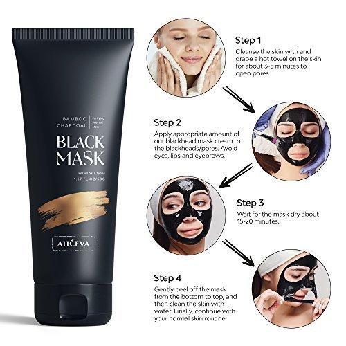 Aliceva Black Mask, Blackhead Remover Mask, Charcoal Peel Off Mask, Charcoal Face Mask for All Skin Types with Brush  - 5 Hour 500,000 Customer Celebration